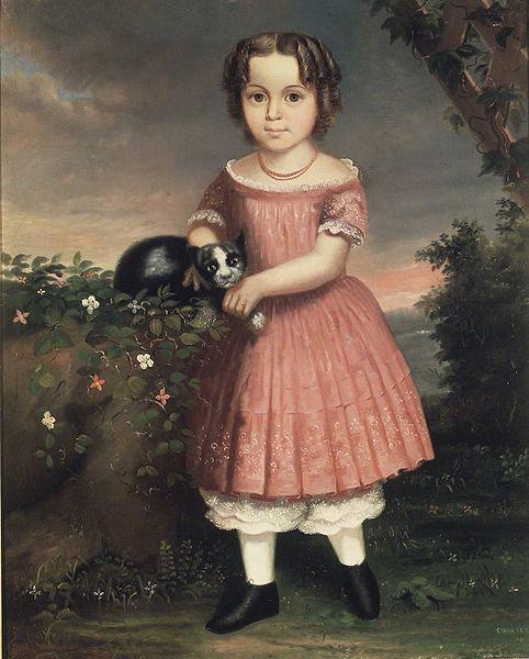 unknow artist Portrait of a Child Holding a Cat oil painting picture
